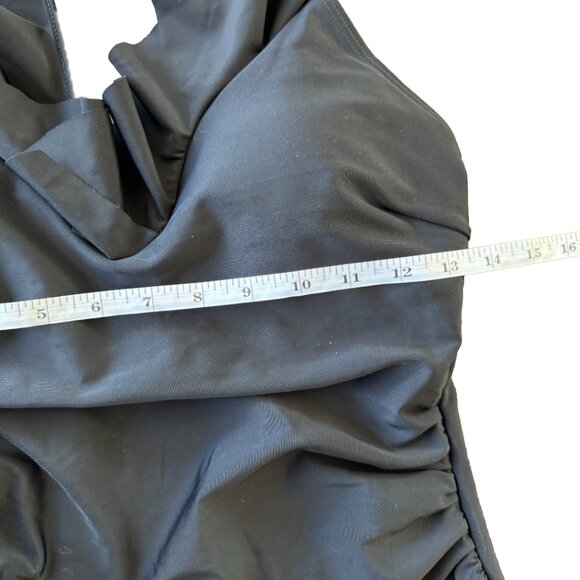 NWT Hilor Black One-Piece Swimsuit Size L Ruched Ruffle Tummy Control Swimwear - Picture 7 of 9